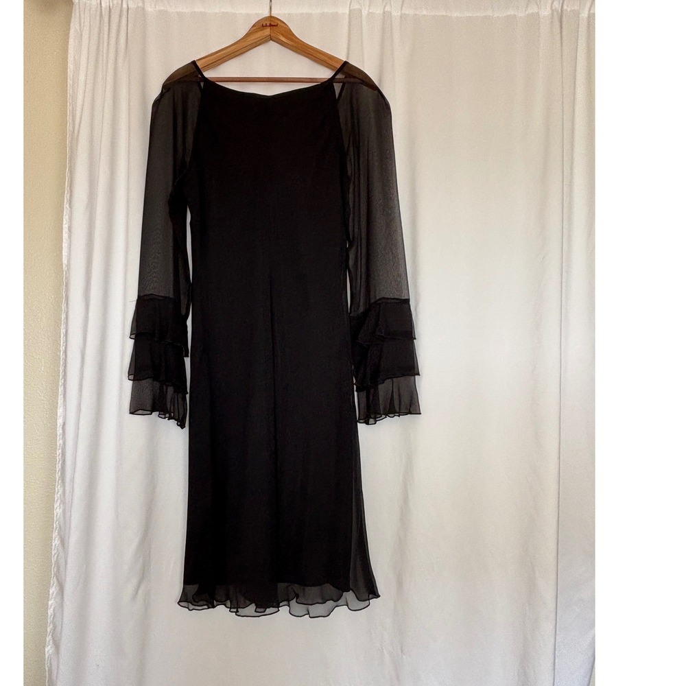 ABS Black Embroidered Dress Sheer Ruffle Sz 12 Y2K Whimsigoth Dark Fairy - Picture 5 of 10